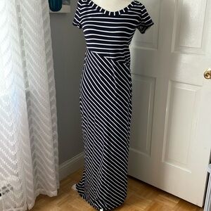 Athleta striped scoop neck stretchy casual maxi beach dress S